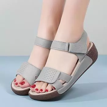 Женские сандалии, летние базовые пляжные дышащие туфли на плоской подошве Мэри Джейн, повседневные мягкие прогулочные сандалии с закрытым носком для девочек, большие размеры EU:35 чёрный