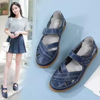 Женские сандалии, летние базовые пляжные дышащие туфли на плоской подошве Мэри Джейн, повседневные мягкие прогулочные сандалии с закрытым носком для девочек, большие размеры EU:35 белый