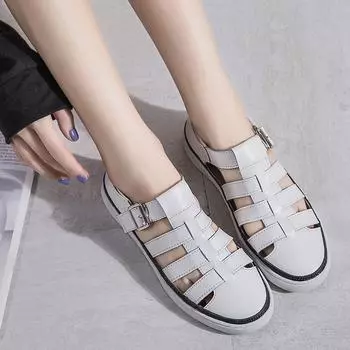 Женские сандалии, летние базовые пляжные дышащие туфли на плоской подошве Мэри Джейн, повседневные мягкие прогулочные сандалии с закрытым носком для девочек, большие размеры EU:35 белый