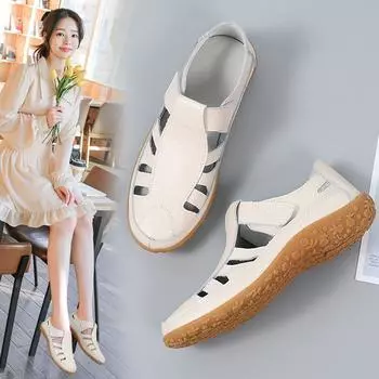 Женские сандалии, летние базовые пляжные дышащие туфли на плоской подошве Мэри Джейн, повседневные мягкие прогулочные сандалии с закрытым носком для девочек, большие размеры 35 белый