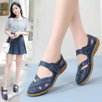 Женские сандалии, летние базовые пляжные дышащие туфли на плоской подошве Мэри Джейн, повседневные мягкие прогулочные сандалии с закрытым носком для девочек, большие размеры 35 белый