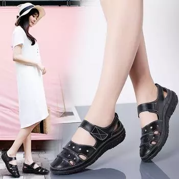 Женские сандалии, летние базовые пляжные туфли Мэри Джейн на плоской подошве для девочек, повседневные мягкие прогулочные черные сандалии с закрытым носком, нескользящие 35 бежевый