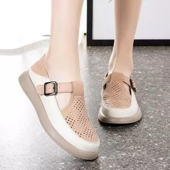 Женские сандалии, летние базовые туфли Мэри Джейн, повседневные мягкие сандалии для девочек больших размеров EU:35 бежевый