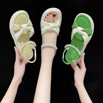 Женские сандалии, летние базовые уличные модные сандалии с открытым носком, повседневные сандалии на платформе с толстой подошвой, большие размеры 35 бежевый