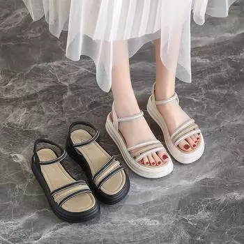Женские сандалии, летние базовые уличные модные сандалии с открытым носком, повседневные сандалии на платформе с толстой подошвой, большие размеры 35 слоновая кость