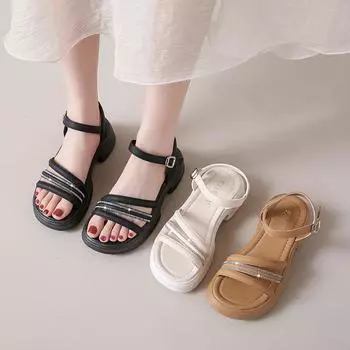 Женские сандалии, летние базовые уличные модные сандалии с открытым носком, повседневные сандалии на платформе с толстой подошвой, большие размеры 35 слоновая кость