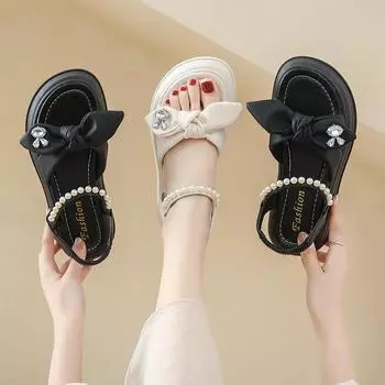 Женские сандалии, летние базовые уличные модные сандалии с открытым носком, повседневные сандалии на платформе с толстой подошвой, большие размеры 35 слоновая кость