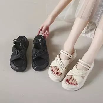 Женские сандалии, летние базовые уличные нарядные повседневные сандалии на платформе с открытым носком на толстой подошве, тапочки больших размеров 35 слоновая кость