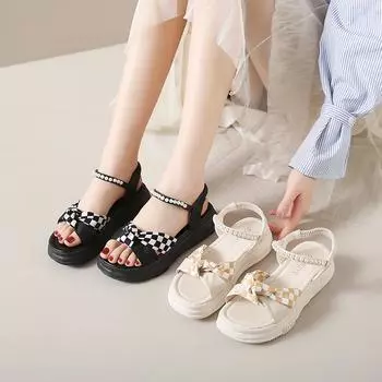 Женские сандалии, летние базовые уличные нарядные повседневные сандалии на платформе с открытым носком на толстой подошве, тапочки больших размеров 35 слоновая кость