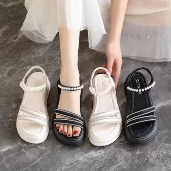 Женские сандалии, летние базовые уличные нарядные повседневные сандалии на платформе с открытым носком на толстой подошве, тапочки больших размеров 35 слоновая кость