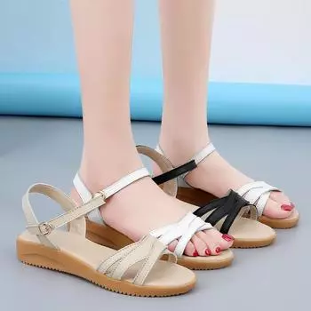 Женские сандалии, летние базовые уличные нарядные повседневные римские сандалии с открытым носком на плоской подошве, большие размеры 35 чёрный