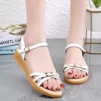 Женские сандалии летние базовые вещи для улицы нарядные повседневные туфли с открытым носком римские сандалии большого размера для девочек белые сандалии 35 чёрный