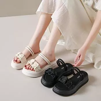 Женские сандалии летние черные уличные нарядные с открытым носком повседневные сандалии на толстой подошве на платформе большого размера 35 бежевый