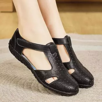 Женские сандалии летние Мэри Джейн пляжные туфли на плоской подошве с закрытым носком повседневные мягкие прогулочные сандалии большого размера 36 чёрный