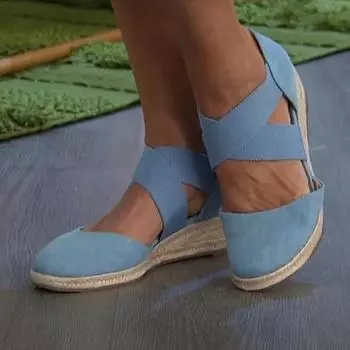 Женские сандалии, летние модные однотонные эспадрильи, повседневные сандалии с перекрестным ремнем, повседневные сандалии на танкетке, модная уличная пляжная женская обувь 36 красный