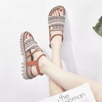 Женские сандалии, летние модные римские сандалии на толстой подошве, праздничная повседневная пляжная обувь 35 хаки