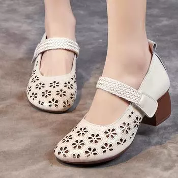 Женские сандалии летние мягкие туфли Cave Shoes из коровьей кожи с липучками ретро-кожаные туфли 35 белый