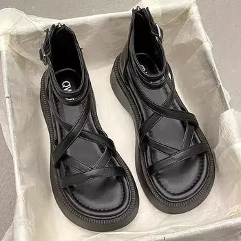 Женские сандалии, летние, на толстой подошве, тканые, универсальные, на молнии сзади, повседневный уличный стиль 37 чёрный