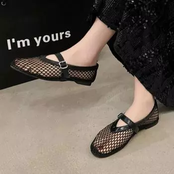 Женские сандалии, летние, новые, с круглым носком, сетчатые туфли, прямые пряжки, повседневные, удобные сандалии, женские, плоские, с вырезом, туфли Мэри Джейн 35 абрикосовый