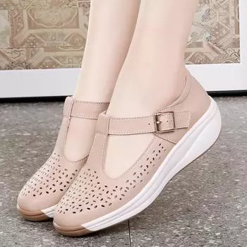 Женские сандалии Летние пляжные туфли Мэри Джейн с закрытым носком на танкетке Повседневные прогулочные сандалии на платформе для девочек больших размеров EU:35 бежевый