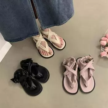 Женские сандалии летние римские сандалии удобные женские пляжные туфли толстая подошва французские стринги темпераментные тапочки балетки размер 35-40 35 чёрный