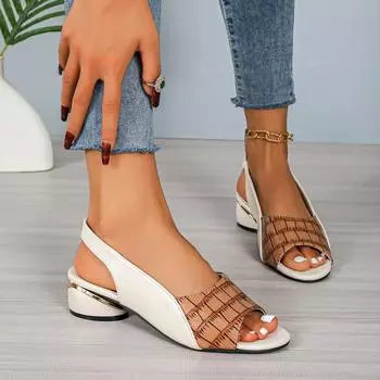 Женские сандалии летние сандалии Fish Mouth Splicing Middle Root One Strap Buckle Sandals 35 коричневый