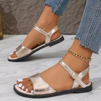 Женские сандалии, летние сандалии, женская роскошная обувь на плоской подошве, женская модная блестящая яркая блестящая женская обувь на плоской подошве, сандалии Sandalias Planas 36 золотой