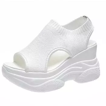 Женские сандалии, летние женские сандалии на танкетке с эластичным тканевым чехлом, модная повседневная обувь на толстой подошве с небольшим подъемом 34