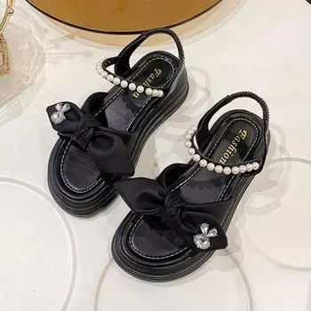 Женские сандалии, летние женские шлепанцы, пляжная дышащая обувь, повседневные мягкие прогулочные сандалии с открытым носком для девочек, большие размеры EU:35 чёрный