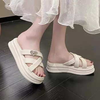 Женские сандалии, летние женские шлепанцы, пляжная дышащая обувь, повседневные мягкие прогулочные сандалии с открытым носком для девочек, большие размеры EU:35 чёрный