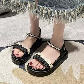 Женские сандалии, летние женские шлепанцы, пляжная дышащая обувь, повседневные мягкие прогулочные сандалии с открытым носком для девочек, большие размеры EU:35 чёрный