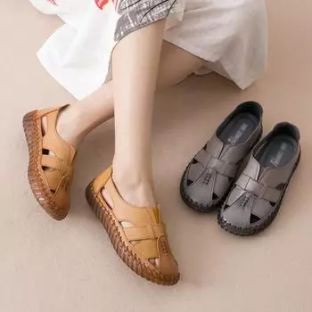 Женские сандалии, летняя кожаная женская обувь ручной работы, женская обувь на плоской подошве для мамы 41 белый