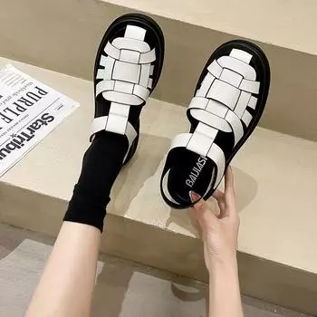 Женские сандалии Летняя мода Женские сандалии на платформе Повседневные сандалии с круглым носком 35 чёрный