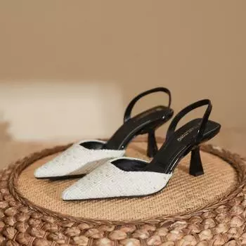 Женские сандалии Летняя модная обувь Женские французские туфли Not Tired Feet Single Shoes Весенние женские туфли на высоком каблуке 35 белый