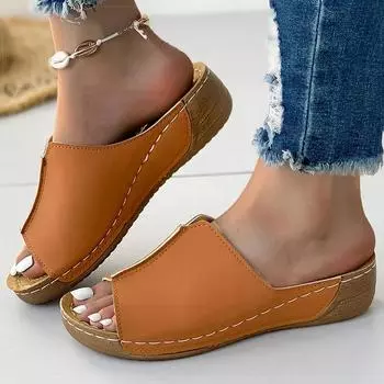Женские сандалии Летняя обувь Женские мягкие босоножки на каблуках Тапочки на низкой платформе Летние сандалии Mujer Обувь для дома и отдыха на открытом воздухе 36