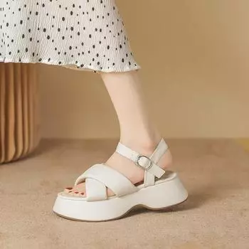 Женские сандалии-маффины, летние противоскользящие с толстой подошвой, сто крестов, слово с римскими сандалиями 39 белый