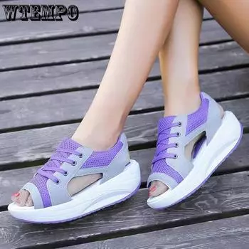 Женские сандалии-маффины со шнуровкой и вырезом, повседневные босоножки на платформе с открытым носком, удобная летняя спортивная обувь 36 синий