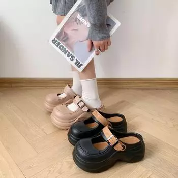 Женские сандалии Мэри Джейн 2025 года: Мягкая подошва, закрытый носок, подходящая по цвету, толстая подошва, универсальные для использования на открытом воздухе. 38-39