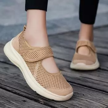 Женские сандалии Мэри Джейн Кроссовки Повседневные летние черные носки Туфли бежевые Легкие пляжные туфли Большие размеры EU: 36 чёрный