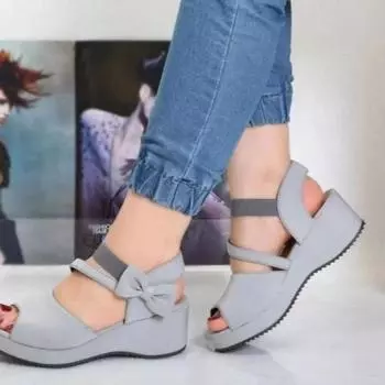 Женские сандалии, модные летние однотонные туфли на танкетке с открытым носком и галстуком-бабочкой, женская повседневная обувь на платформе, женская 37 чёрный