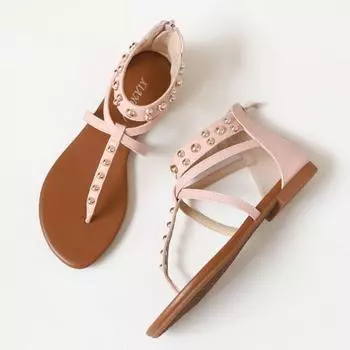 Женские сандалии модные летние пляжные сандалии для отдыха с заклепками женские новые ретро повседневные римские туфли женские Sandalias De Mujer 36 абрикосовый