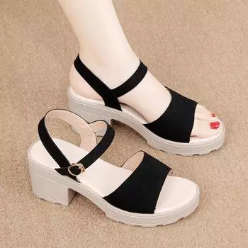 Женские сандалии, модные летние высококачественные летние сандалии на квадратном каблуке с открытым носком и плоской пряжкой, нескользящие однотонные женские сандалии на открытом воздухе 35