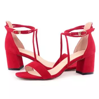 Женские сандалии, модные пикантные сандалии на низком каблуке 5 см, бархатные сандалии с ремешком на щиколотке, офисные туфли-лодочки, красные свадебные туфли на высоком толстом каблуке 35