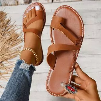 Женские сандалии, модные сандалии на плоской подошве, летняя уличная женская обувь для пляжного отдыха и отдыха на плоской подошве 43 коричневый