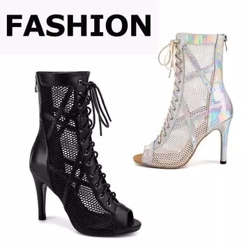 Женские сандалии, модные сексуальные туфли на тонком высоком каблуке с открытым носком на молнии, танцевальная обувь для бальных танцев, короткие сапоги 34 чёрный