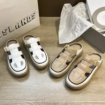 Женские сандалии, модные универсальные тапочки в стиле ретро для женщин, уличная повседневная обувь на толстой подошве для женщин, Zapatos De Mujer 2023 35 бежевый