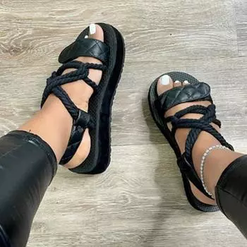 Женские сандалии, модные женские сандалии, сандалии с открытым носком и ремешком, женская обувь Zapatos De Mujer, женская обувь больших размеров 35 чёрный