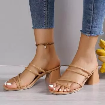 Женские сандалии Мягкие женские босоножки с прострочкой Удобные каблуки Босоножки Женские открытые пляжные туфли Женская обувь на высоком каблуке 35 чёрный