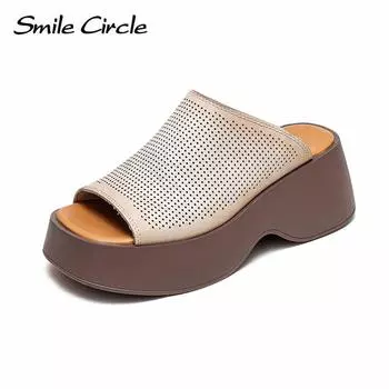 Женские сандалии на массивном каблуке из натуральной кожи, повседневная обувь на толстом каблуке с круглым носком, модная обувь на толстой подошве в стиле ретро 36 бежевый