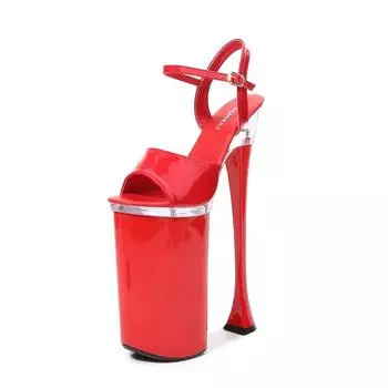 Женские сандалии на очень высоком каблуке для ночного клуба, модель автомобиля, женские туфли для танцев на пилоне с карликовым подиумом, серия 10326, каблук 26 см, платформа 16 см, LFD 34 белый